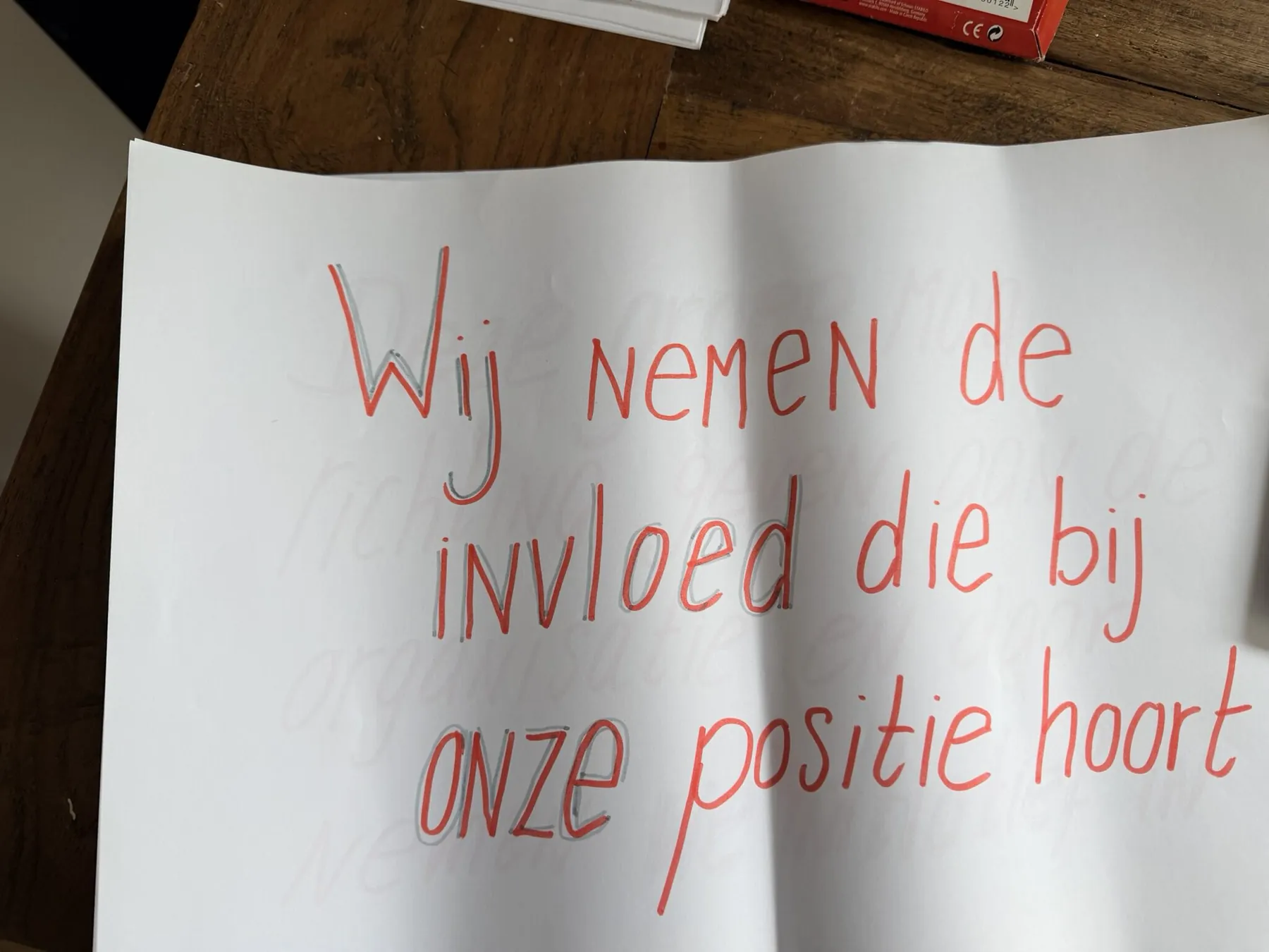Flip-over met de tekst: wij nemen de invloed die bij onze positie hoort