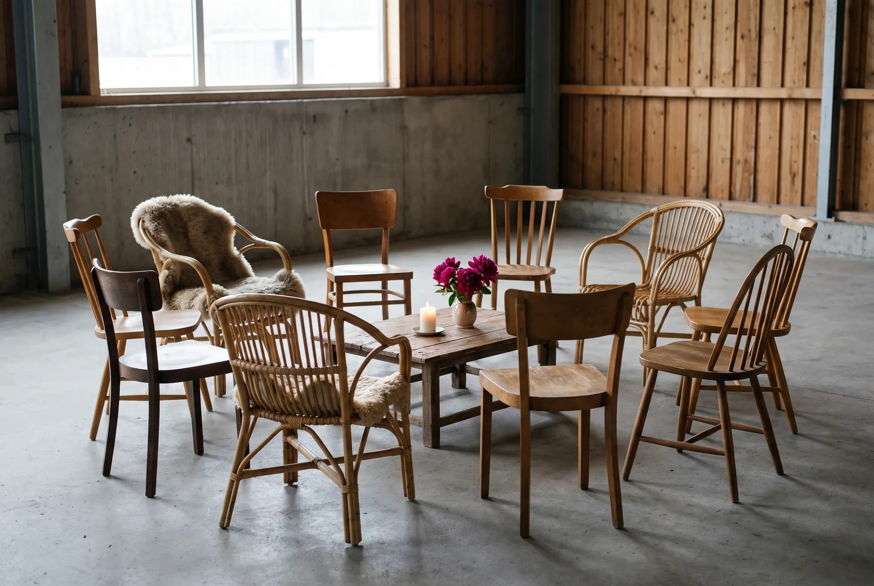 Een kring van stoelen klaar voor een workshop